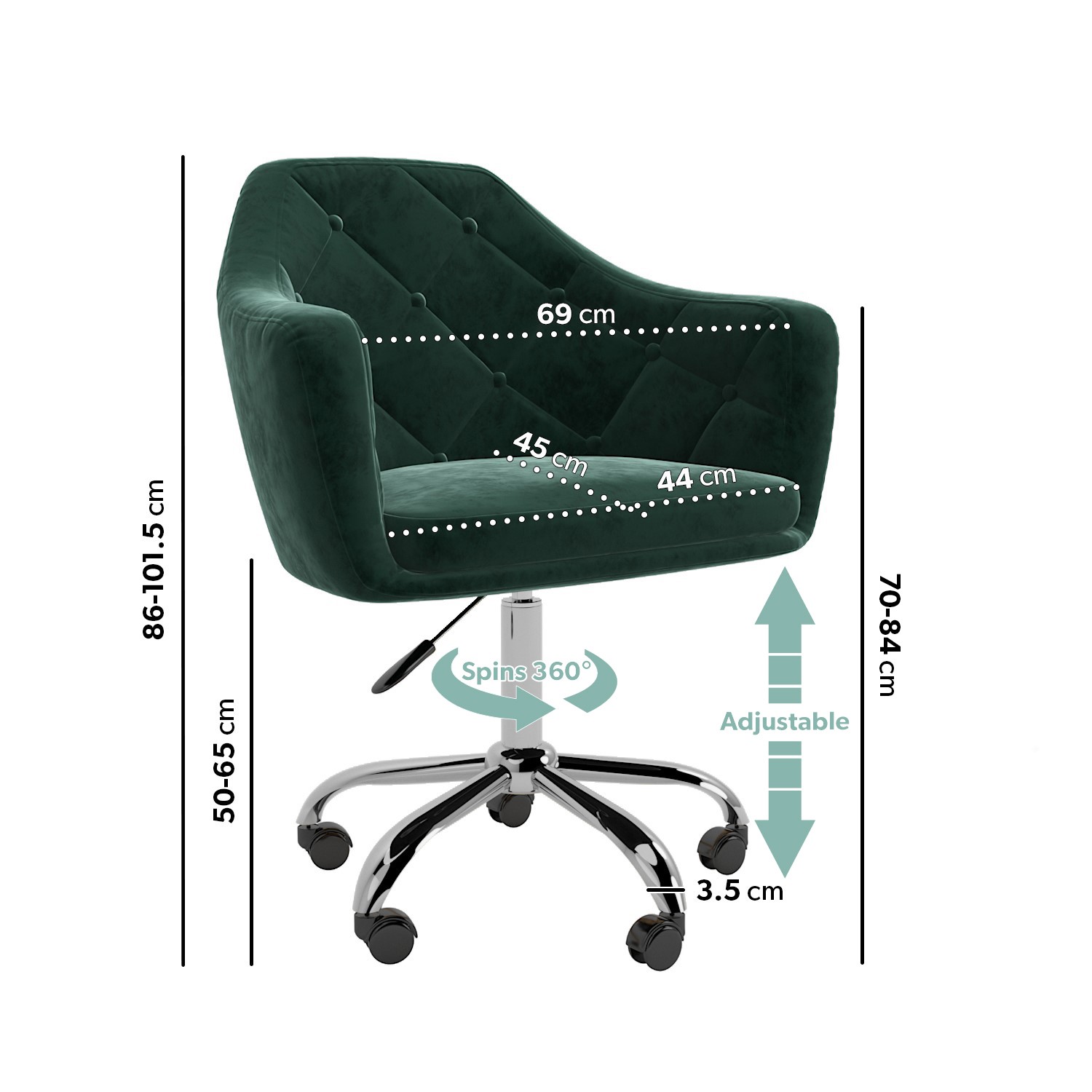 Read more about Dark green velvet office chair with arms marley